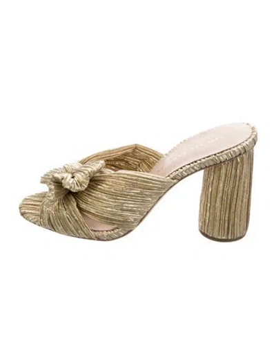 Pre-owned Loeffler Randall Bow Accents Slides In Gold/metallic
