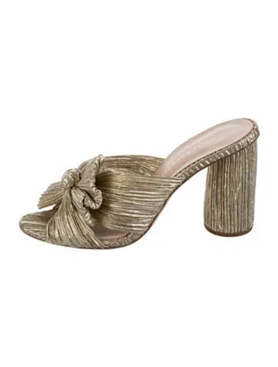 Pre-owned Loeffler Randall Bow Accents Slides In Gold/metallic