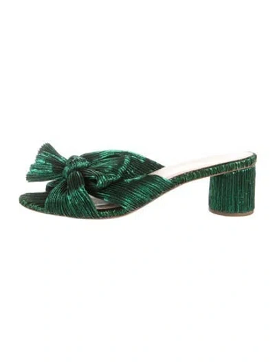 Pre-owned Loeffler Randall Bow Accents Slides In Green/metallic