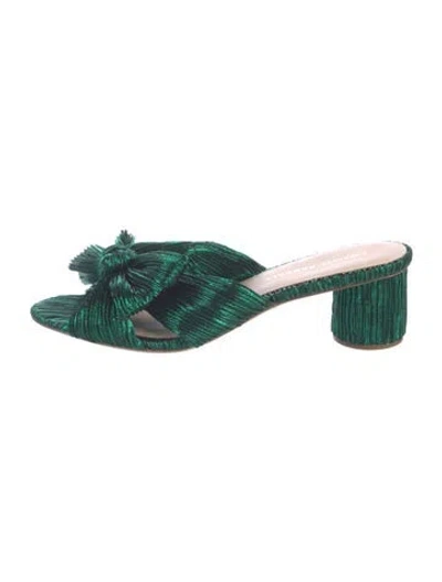 Pre-owned Loeffler Randall Bow Accents Slides In Green/metallic