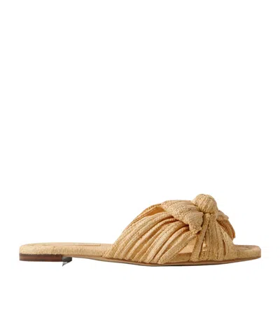 Loeffler Randall Daphne Bow-embellished Pleated Raffia Slides In Neutrals