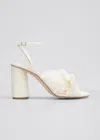 Loeffler Randall Camellia Bow-embellished Plissé-organza Sandals In Pearl