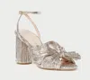 Loeffler Randall Camellia Pleated Bow Heel With Ankle Strap In Champagne In White