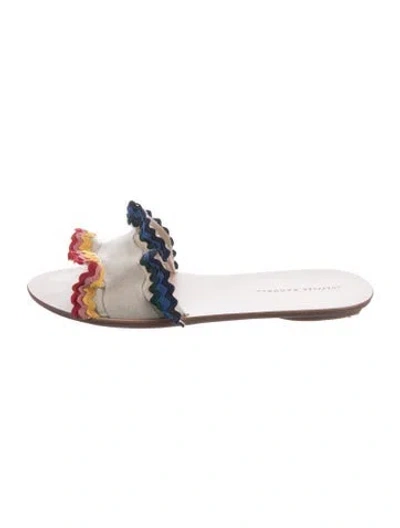 Pre-owned Loeffler Randall Canvas Colorblock Pattern Slides In Neutral