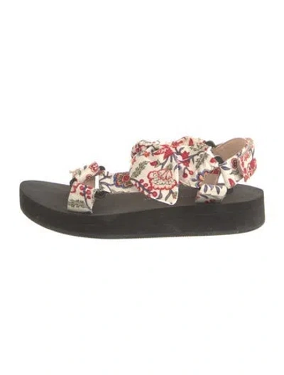 Pre-owned Loeffler Randall Canvas Floral Print Sandals In White