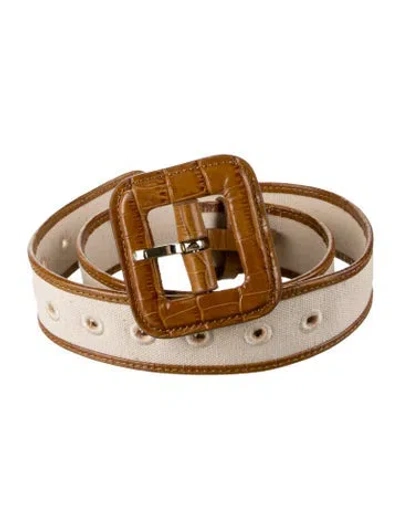 Pre-owned Loeffler Randall Canvas Leather Trim Embellishment Belt In Neutrals