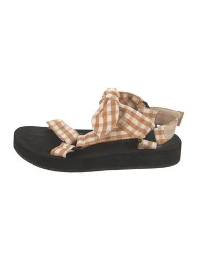 Pre-owned Loeffler Randall Canvas Plaid Print Sandals In Orange