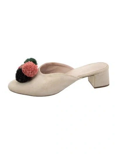 Pre-owned Loeffler Randall Canvas Pom-pom Embellishments Mules In Neutrals