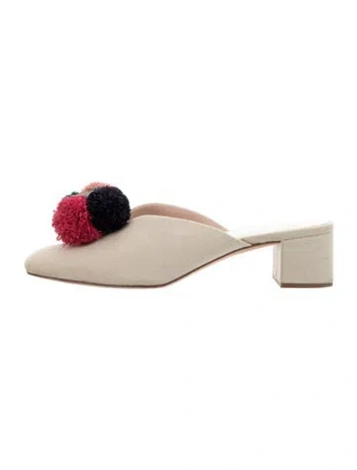 Pre-owned Loeffler Randall Canvas Pom-pom Embellishments Mules In Neutrals