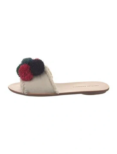 Pre-owned Loeffler Randall Canvas Pom-pom Embellishments Slides In Neutral