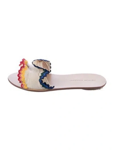 Pre-owned Loeffler Randall Canvas Ruffle Embellishment Slides In Multicolor