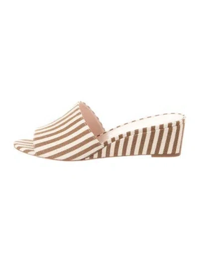 Pre-owned Loeffler Randall Canvas Striped Slides In Brown