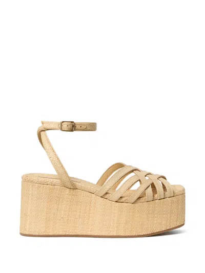 Loeffler Randall Channing Raffia Platform Wedge Sandals In Neutral