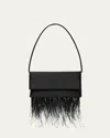 Loeffler Randall Charlee Feather Flap Satin Shoulder Bag In Black