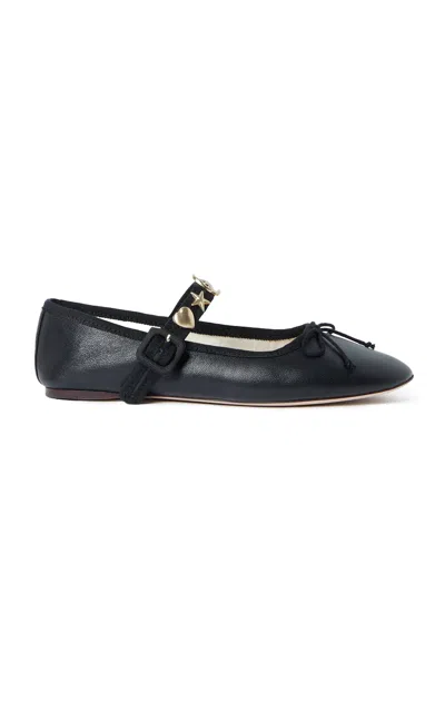 Loeffler Randall Chiara Leather Mary Jane Flats In Black/gold