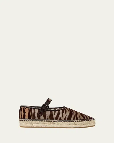 Loeffler Randall Clover Zebra-printed Mesh Mary Jane Espadrilles In Brown