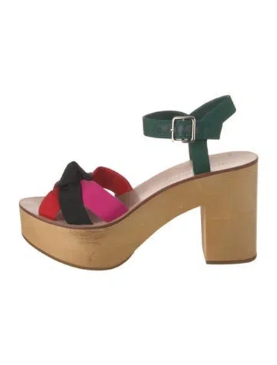 Pre-owned Loeffler Randall Colorblock Pattern Sandals In Black