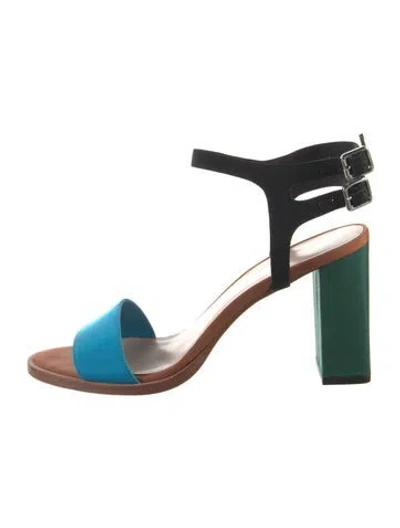 Pre-owned Loeffler Randall Colorblock Pattern Sandals In Neutral