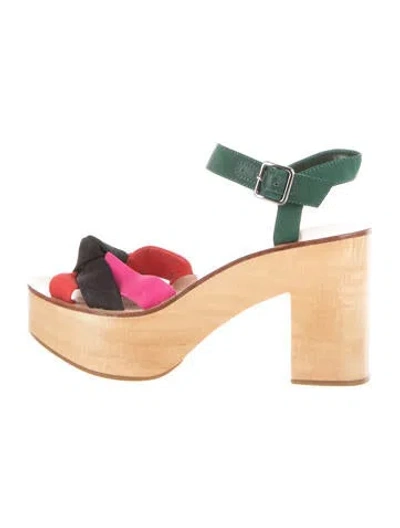 Pre-owned Loeffler Randall Colorblock Pattern Sandals In Neutrals