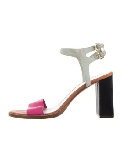 Pre-owned Loeffler Randall Colorblock Pattern Sandals In Pink