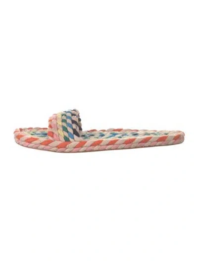 Pre-owned Loeffler Randall Colorblock Pattern Slides In Neutrals