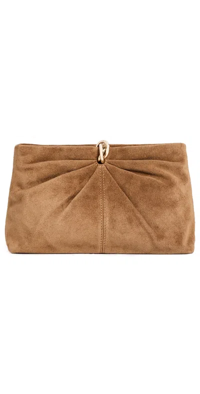 Loeffler Randall Corrine Gathered Multi Ring Suede Clutch Toffee