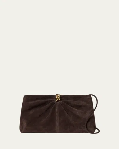 Loeffler Randall Corrine Pleated Suede Clutch Bag In Brown