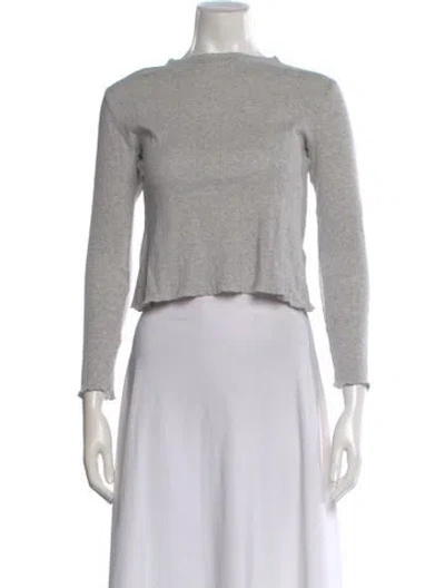 Pre-owned Loeffler Randall Crew Neck Long Sleeve Crop Top In Gray
