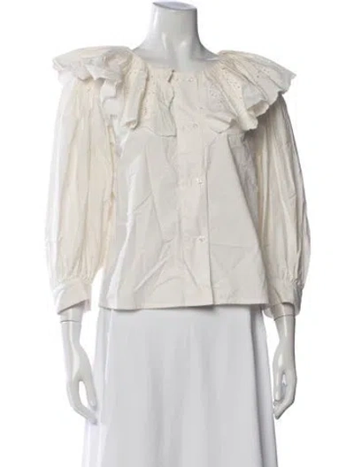Pre-owned Loeffler Randall Crew Neck Three-quarter Sleeve Blouse In Neutrals
