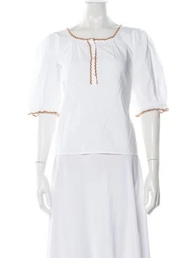Pre-owned Loeffler Randall Crew Neck Three-quarter Sleeve Blouse In White