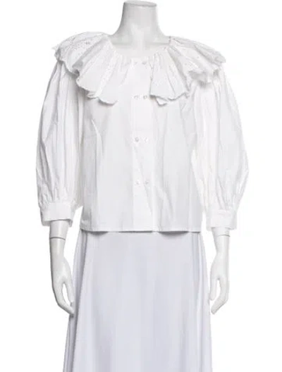 Pre-owned Loeffler Randall Crew Neck Three-quarter Sleeve Blouse In White