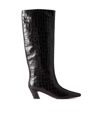 Loeffler Randall Croc-embossed Leather Tall Boots In Black