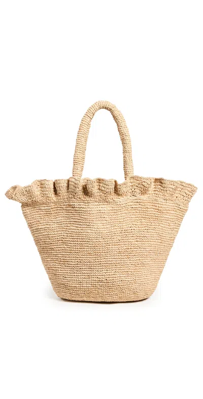Loeffler Randall Cyrus Raffia Woven Tote With Ruffle Natural In Brown