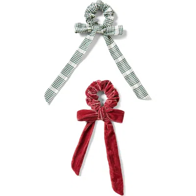Loeffler Randall Dee Set Of 2 Bow Scrunchies In Tea Rose/ Emerald Plaid