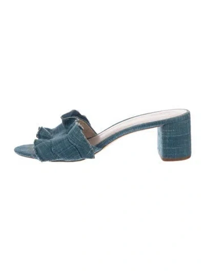 Pre-owned Loeffler Randall Denim Ruffle Embellishment Flats In Blue