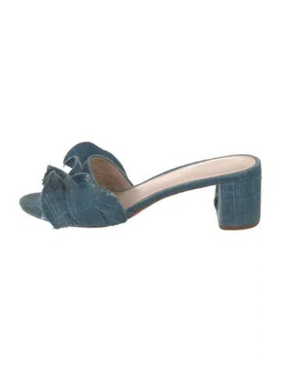Pre-owned Loeffler Randall Denim Ruffle Embellishment Slides In Blue