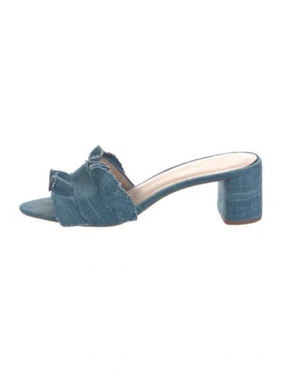 Pre-owned Loeffler Randall Denim Ruffle Embellishment Slides In Blue