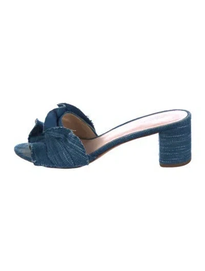 Pre-owned Loeffler Randall Denim Ruffle Embellishment Slides In Blue
