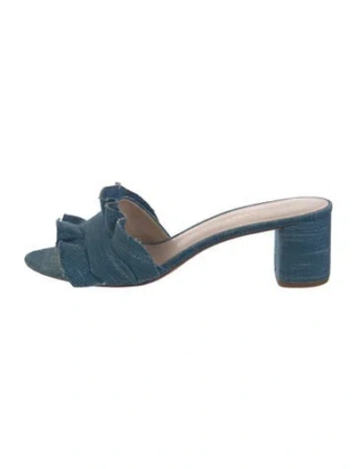 Pre-owned Loeffler Randall Denim Ruffle Embellishment Slides In Blue