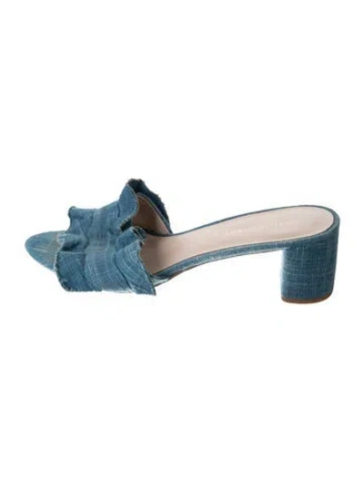 Pre-owned Loeffler Randall Denim Ruffle Embellishment Slides In Blue
