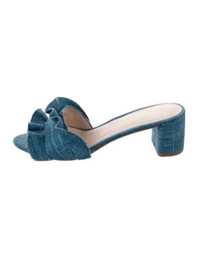 Pre-owned Loeffler Randall Denim Ruffle Embellishment Slides In Blue
