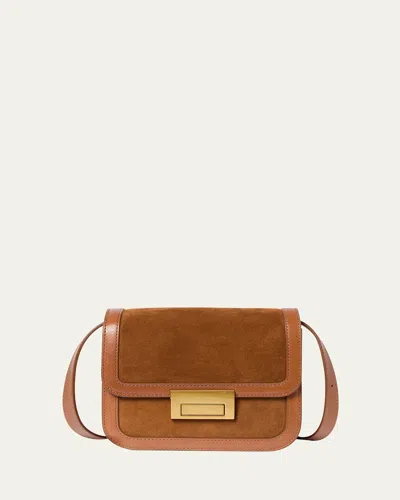 Loeffler Randall Desi Flap Suede And Leather Crossbody Bag In Cacao