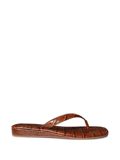 Loeffler Randall Lina Croc-effect Leather Thong Sandals In Brown