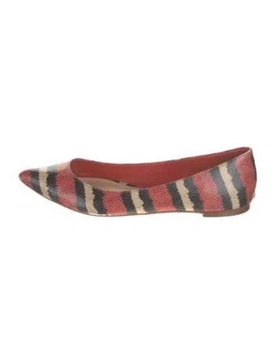 Pre-owned Loeffler Randall Embossed Leather Animal Print Ballet Flats In Red