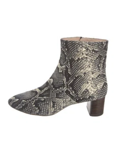 Pre-owned Loeffler Randall Embossed Leather Animal Print Boots In Black