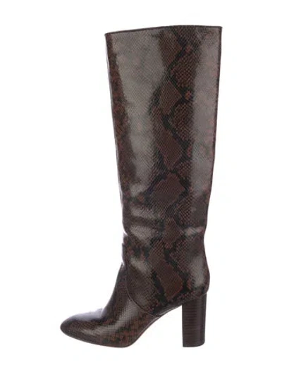 Pre-owned Loeffler Randall Embossed Leather Animal Print Boots In Brown