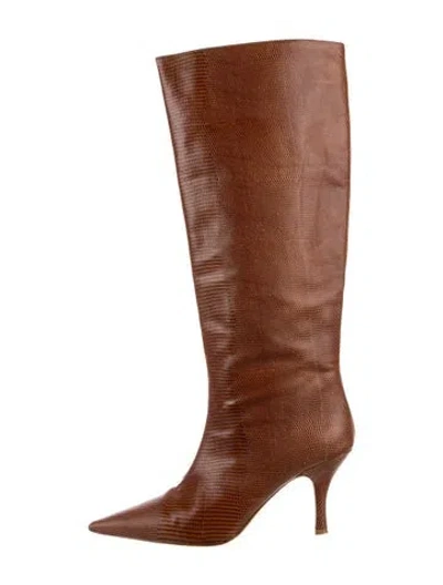 Pre-owned Loeffler Randall Embossed Leather Animal Print Boots In Brown