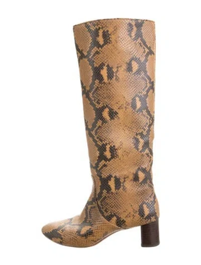 Pre-owned Loeffler Randall Embossed Leather Animal Print Boots In Brown