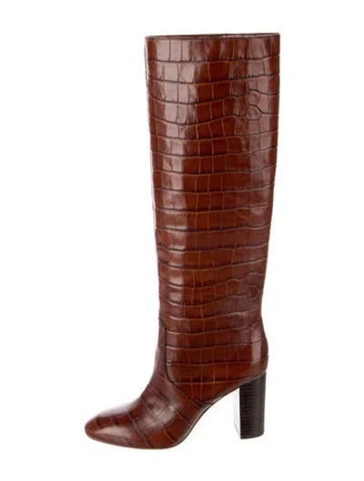 Pre-owned Loeffler Randall Embossed Leather Animal Print Boots In Brown