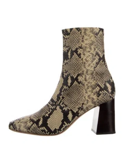 Pre-owned Loeffler Randall Embossed Leather Animal Print Boots In Neutral